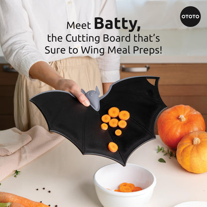 OTOTO Cutting Board - Wooden & Plastic Cutting Boards for Kitchen, Fun & Spooky Kitchen Gadgets, Housewarming & Goth Gifts, Dishwasher Safe (Bat, Plastic)
