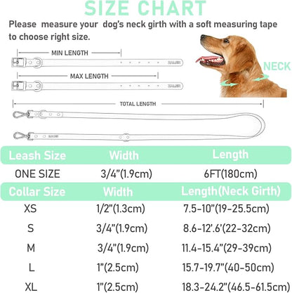 ZALER Dog Collar and Leash Set, Waterproof Adjustable Odor Proof Pet Collars Leashes Easy to Clean, 6FT Dog Leash with 2 Hooks for Large, Medium Small Dogs (L, Mint Green)