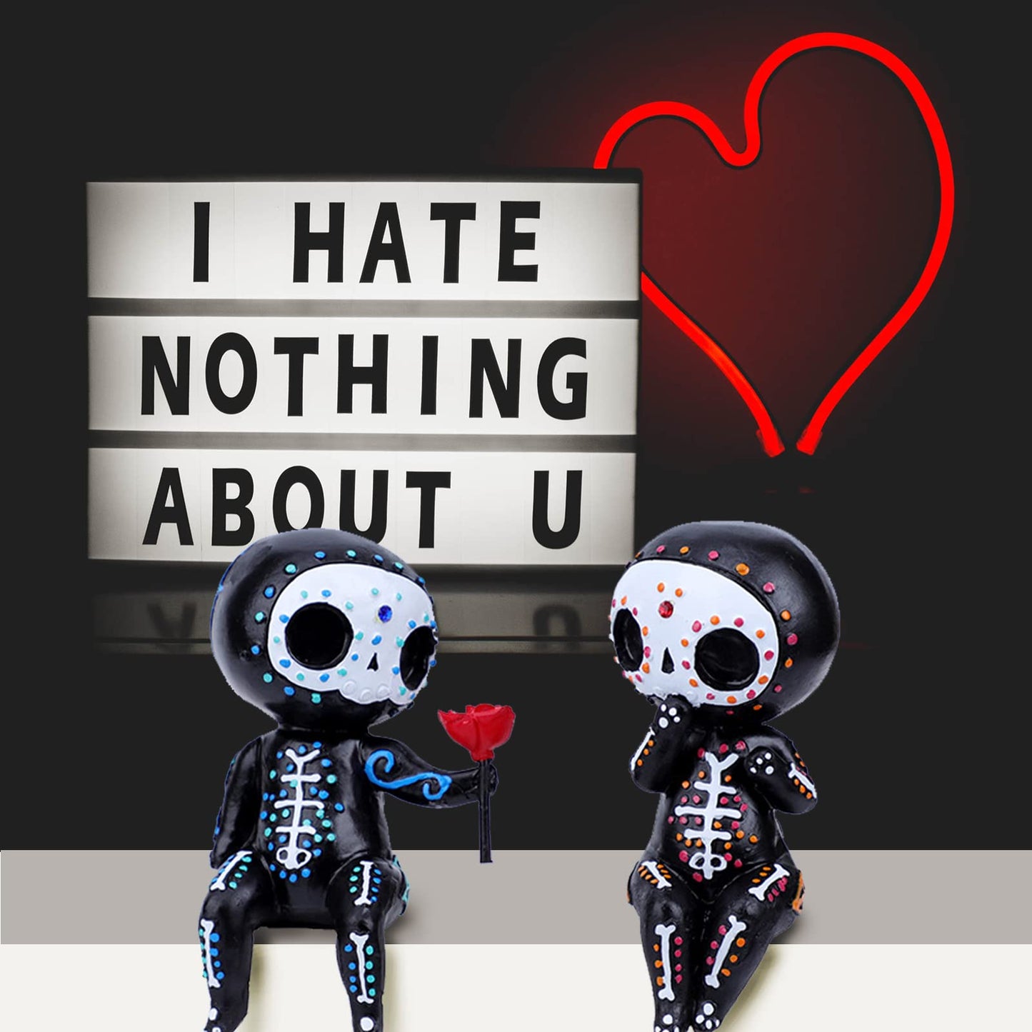 YOWOY Sugar Skull Couple Statue, Sugar Skull Figurine,Resin Crafts Sugar Skull Decor,Skull Head Skeleton Figurine Statue Display Hand Crafts,Home Decor Collectible Figurines (Couple)