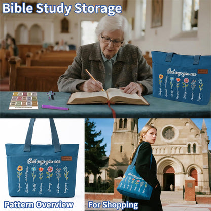 25 PCS Bible Study Supplies Kit, Large Capacity Canvas Tote Bag for Women Organizer, Bible Highlighters and Quick Dry Pens No Bleed Through, Notebook Bible Tabs Cross Bookmark Journaling Accessories