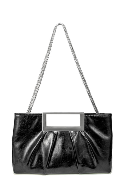 CARIEDO Evening Clutch Solid Large Pleated Shoulder Bag Bright PU Patent Leather for Formal Prom,Cocktail Party and Wedding (Black)