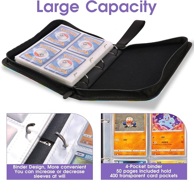 4-Pocket Card Binder with 50 Removable Pages, Holds 400 Cards | Fits trading, sports, gaming and collectible cards. Great for boys and girls to organize and protect collections(Sunflower)
