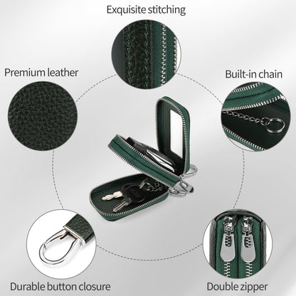SENDEFN Car Key Fob Case Double Zipper Leather Smart Remote Keychain Protector Holder with Transparent Window