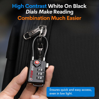 TSA Approved Cable Luggage Locks, Re-settable Combination with Alloy Body, Black 2 Locks.