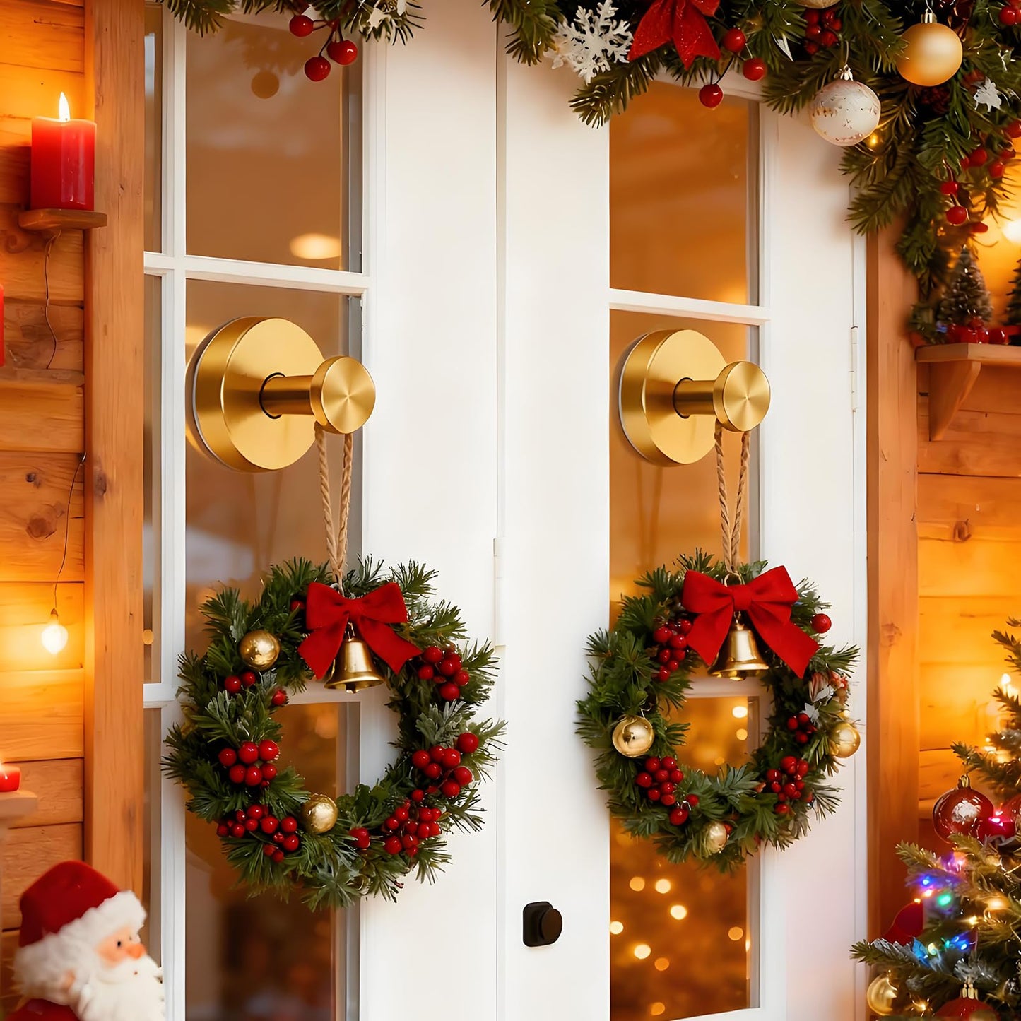 4 Pack No Drill Suction Cup Hooks-Strong Grip Wreath Hanger for Door, Window, Glass, Mirror|Reusable for Front Door Glass Window Mirror Bathroom Wall,Fall, Halloween, Christmas, Welcome Sign (Gold)