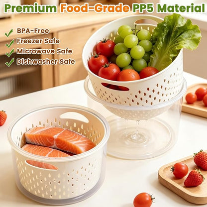 TBMax 8 Pieces Airtight Fruit Storage Containers for Fridge with Air Circulation Vent, 4 Pack Round Produce Saver with Colander for Berry Lettuce Salad Vegetable Storage, Refrigerator Organizers -Red