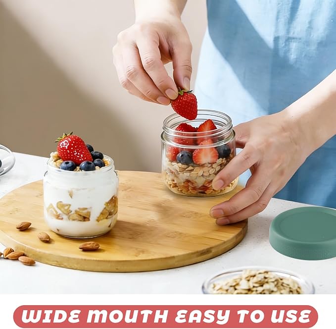 Wresty Empty Clear Glass jars with Airtight Lids Overnight Oats Containers Glass Food Storage Containers Glass Mason Jars For Yogurt Snacks Spice Sugar Jam And More (3 Pcs Mixcolor, 300ml/10oz)