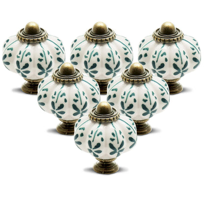 Seimneire 12pcs Ivory Pumpkin Knobs, Vintage Ceramic Cabinet Knobs, Dresser Drawer Door Knobs Drawer Pulls Dresser Handles with Mounting Screws - Leaf Pattern