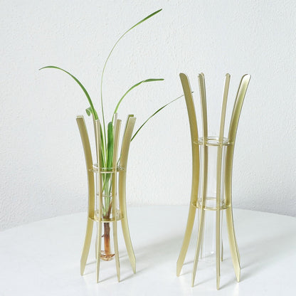 Gcljlmy Hydroponic Plant Glass Tube Flower Vase Desktop Decoration Sturdy Decorative for Plant Propagating Terrariums (Golden 8x8x24cm)