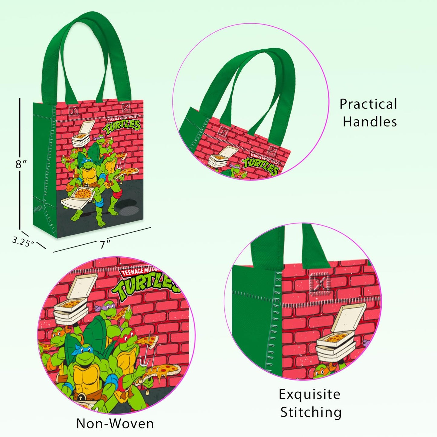 Teenage Mutant Ninja Turtles Party Favor Bags Set – 12 of 8" Pack TMNT Party Goodie Bags for Kids Bulk Reusable | TMNT Birthday Party Supplies