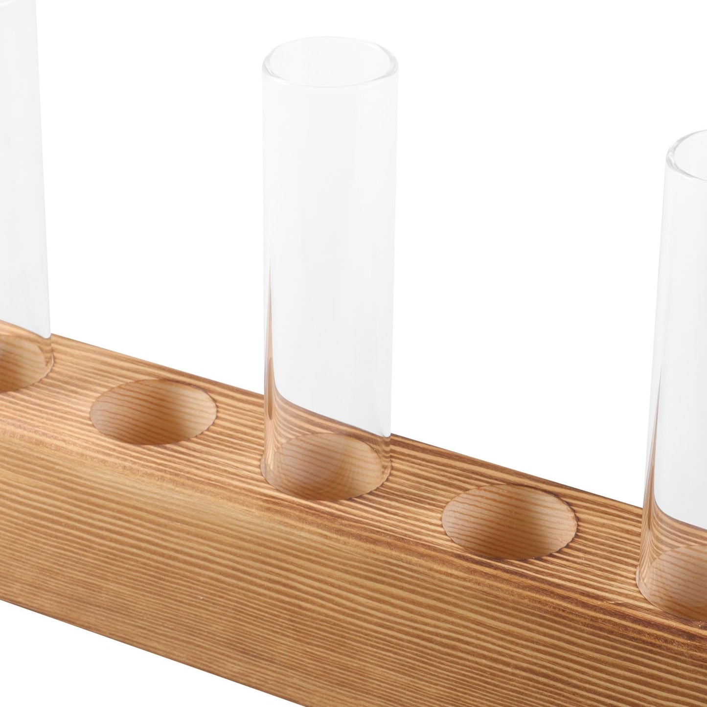 PATKAW Glass Hydroponic Plant Vase with 5-Hole Wooden Stand, Tabletop Test Tube Planter for Home Décor, Succulent Terrarium and Air Plant Propagation Station