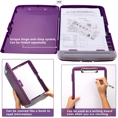 SFLHHDM Purple Clipboard, Clip Boards 8.5x11, Teacher Clipboards with Storage, Plastic Clipboard with Pen Holder, Clipboards Storage for Women Teachers Work, School & Office Supplies