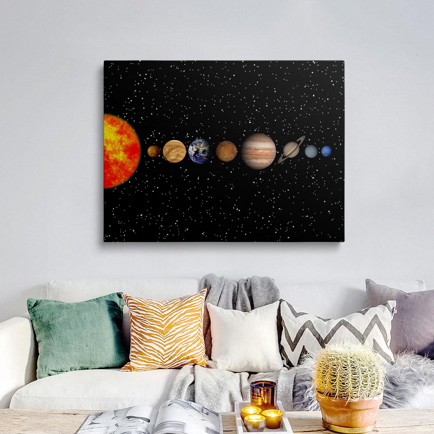 Framed Space Solar System Galaxy Planets Canvas Wall Art Astronomy Interstellar Science Decor Poster For Living Room Bedroom Home Office Artwork Gift Ready To Hang (16x24 Inches)