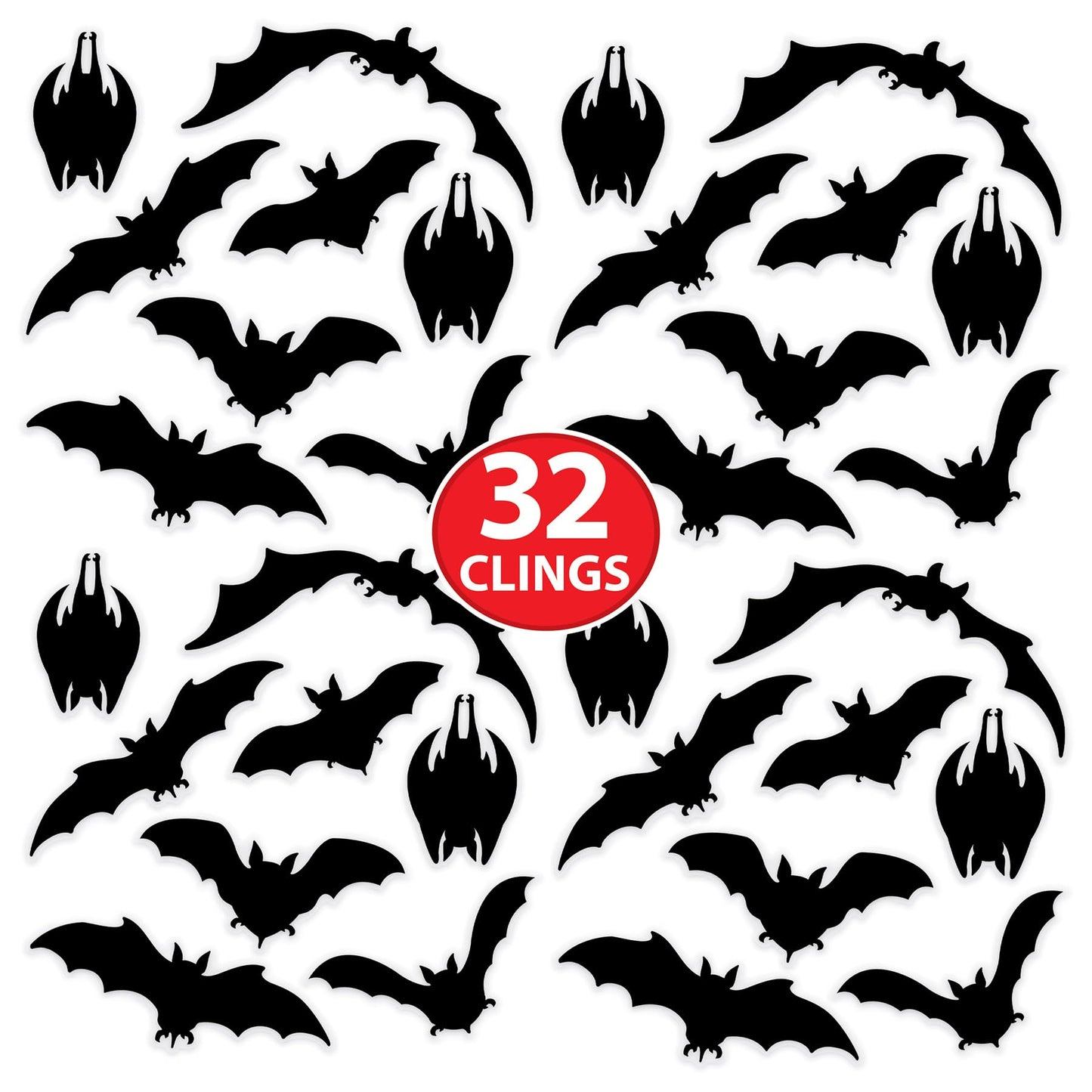 Beistle 4 Sheets (32 Pieces) Black Bat Window Clings - Eerie And Haunting Halloween Decorations, Made In USA Since 1900