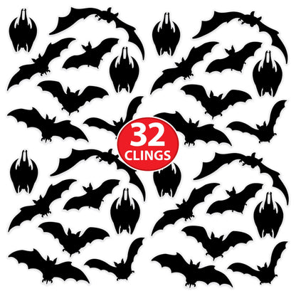 Beistle 4 Sheets (32 Pieces) Black Bat Window Clings - Eerie And Haunting Halloween Decorations, Made In USA Since 1900