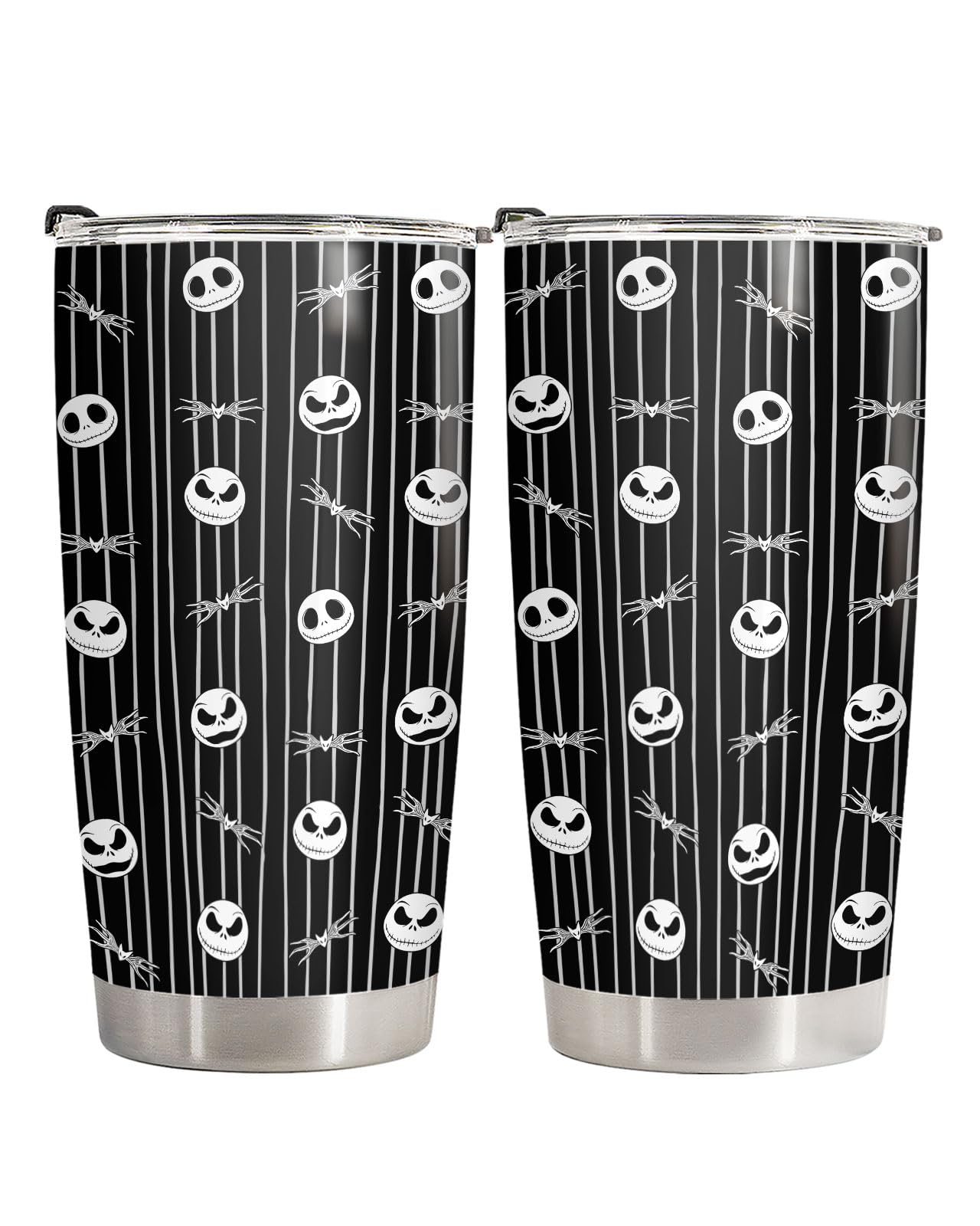 fat mummy Gothic Skeleton Tumbler 20oz Stainless Steel Insulated Travel Mug Black White Striped Spooky Skull Pattern Halloween Aesthetic Cup Gifts for Fans Birthday