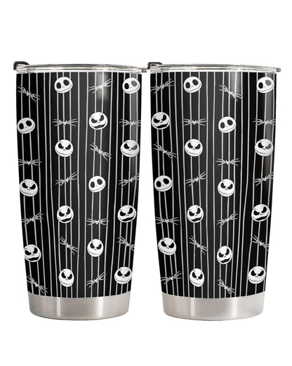 fat mummy Gothic Skeleton Tumbler 20oz Stainless Steel Insulated Travel Mug Black White Striped Spooky Skull Pattern Halloween Aesthetic Cup Gifts for Fans Birthday