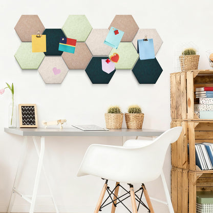 Mindsoft 32 Pcs 12'' x 10' Hexagon Felt Cork Board Tiles with 50 Wooden Push Pins, Felt DIY Bulletin Board with 4 Tape for Office School Home Wall Decor Stickers Memos Photos Display