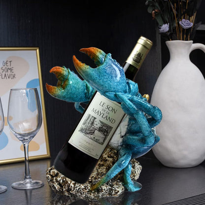 Juliahestia Modern Crab Wine Bottle Holder Countertop Coastal Beach Themed Home Decor Nautical Rack for Kitchen Living Room Bedroom Office Decorations - Gift for Ocean Lovers