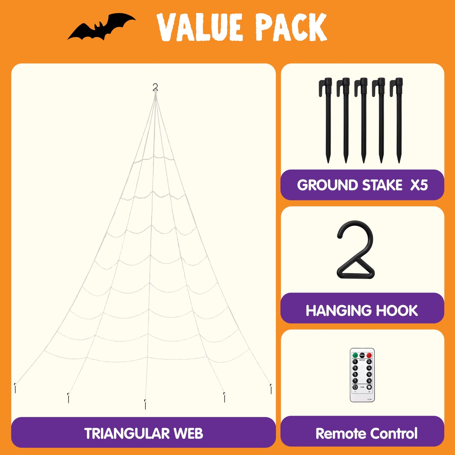 JOYIN Light-up Halloween Spider Web Decoration Outdoor, 19.7 x 14.7 FT Giant Triangular Web with LED Lights, Timer Cobweb Decor with 8 Lighting Modes for Indoor Yard Porch Haunted House Prop