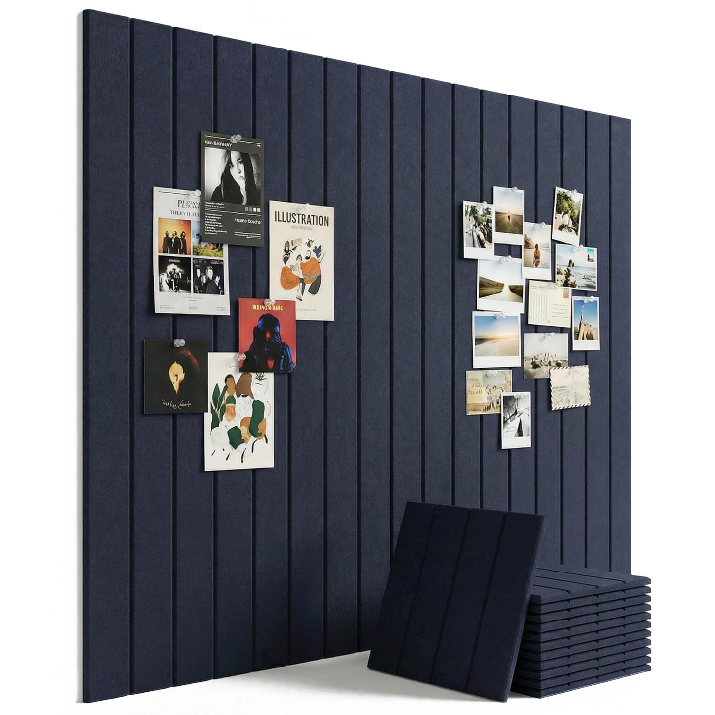 Aothia 12-Pack Felt Bulletin Board Tiles - 48x36 Modular Pin Board for Walls, 0.2" Thick Cork Board Alternative for Office & Classroom, 70 Adhesive Tabs & 40 Pushpins Included (Navy Blue)