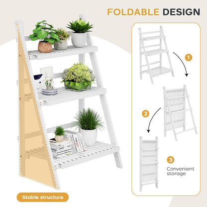 oakvivo Bamboo Bookshelf 3-Tier Ladder Shelf, 39.4” Freestanding Open Bookcase Book Shelf Bathroom Storage Shelf Unit Plant Stand for Small Space, Living Room, Bedroom, Home Office, White