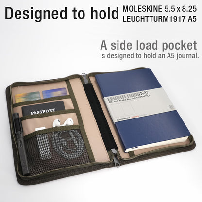 Krozur A5 YKK Zipper Notebook Journal Planner Sketchbook Cover for 5.5 x 8.25 Moleskine Cahier 5 x 8 legal note pads A5 LEUCHTTURM, Pen Loop, Water Resistant Cover, Classy Waxed Canvas, Olive