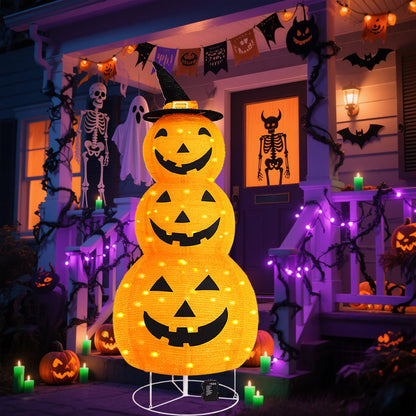 Halloween Pumpkin Decorations, Battery Operated Pre-Lit Collapsible Jack-o-Lantern with 100 LED & 8 Modes, Pop Up Pumpkin Decor for Indoor Outdoor Yard, Party, Halloween Fall Holiday