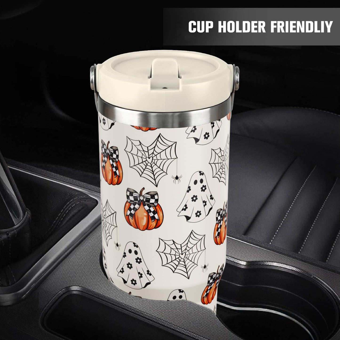 nmbnswo 30 oz Halloween Tumbler with Lid and Straw, Ghost Pumpkin Bow Tumbler Insulated Coffee Travel Mugs Cup Water Bottle Cute Halloween Gifts for Women Girls