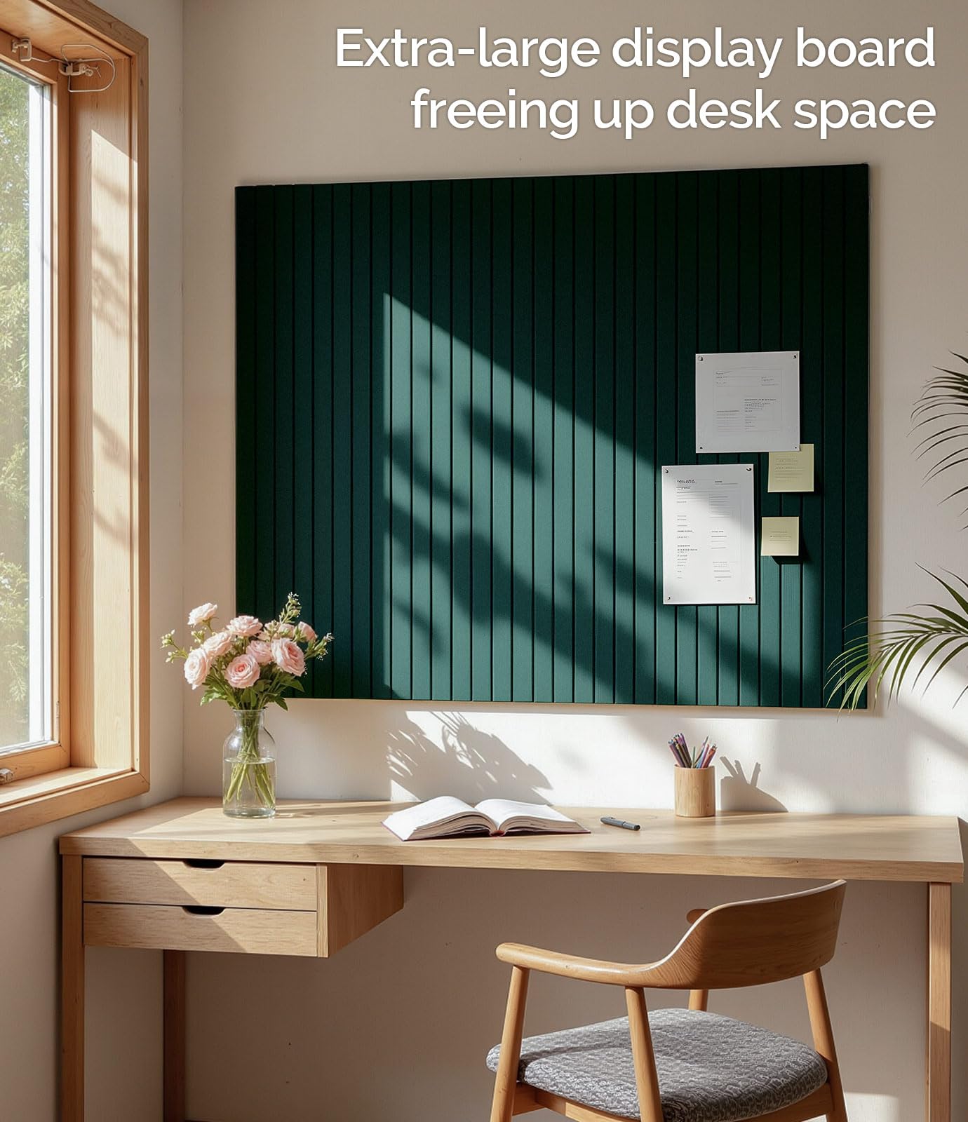 Bounmer Large Cork Board Alternative 48“ x 36”, 12-Pack Felt Bulletin Board Tiles with 60 Safe Removable Adhesive Tabs & 30 Pushpins, Cork Boards for Office Walls Decor (Pine Green)