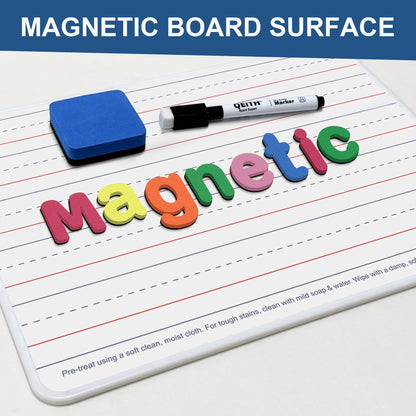 Dry Erase Boards, 12 Pack 9”x12” Magnetic Double Sided Portable Personal Small Whiteboards with Lines, Include 12 Markers, 12 Erasers, 12X52 Foam Letters for Kids, Students, Teachers Classroom School