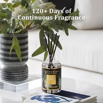 Cocorrína Reed Diffuser Refill Black Forest 10.14oz (300ml) with 8 Sticks - Premium Long-Lasting Floral Essential Oil, Home Fragrance for Bedroom, Bathroom Home Decor