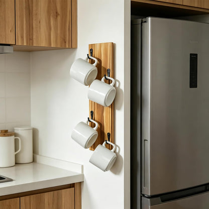 Yohsnor Coffee Mug Wall Rack - Stylish Wooden Cup Holder & Wall-Mounted Organizer with Hooks | Perfect Storage Solution for Small Spaces & Kitchen Coffee Corners