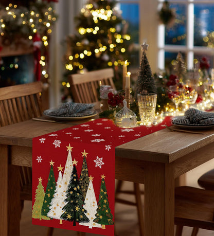 CHAMBERY Christmas Table Runner,13''X72'' Seasonal Christmas Tree Snowflakes Seasonal Decorations Table Runner, Perfect for Party Dinner Table Decor,Kitchen,Mantel,Bedroom Decoration