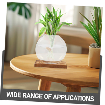 ANDRESLAD Hydroponic Vase with Wooden Base Transparent Glass Plant Propagation Station for Indoor Plants Terrarium Small Desktop Planter Root Observation Decorative Home Decor