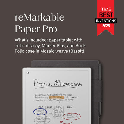 reMarkable Paper Pro Bundle – Mosaic Weave | Includes 11.8” reMarkable Paper Tablet, Marker Plus Pen with Eraser, and a Book Folio Cover in Mosaic Weave – Basalt