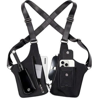 Men's Double Shoulder Armpit Bag,Anti-Theft Underarm Wallet,Fashion Leather Double Shoulder Straps Holster Wallet Adjustable Leather Multi-Purpose Armpit Tactical Bag,Travel Outdoors