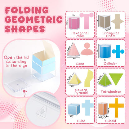 Faccito Geometric Solids 3D Shapes & 2D Folding Nets Folding Shapes Early Math Multicolored Blocks Manipulatives and Geometry Set for Classroom Homeschool Math Teacher Supplies (8 Styles)