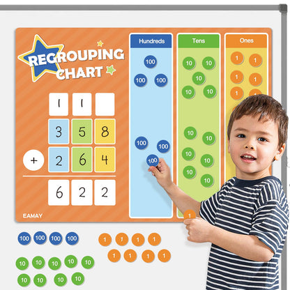 EAMAY Regrouping Base Ten Place Value Manipulatives, Addition and Subtraction Math Manipulatives for 1st 2nd 3rd Grade Classroom Must Haves! Kit with Magnetic Dry Erase Board and Magnetic Chips.