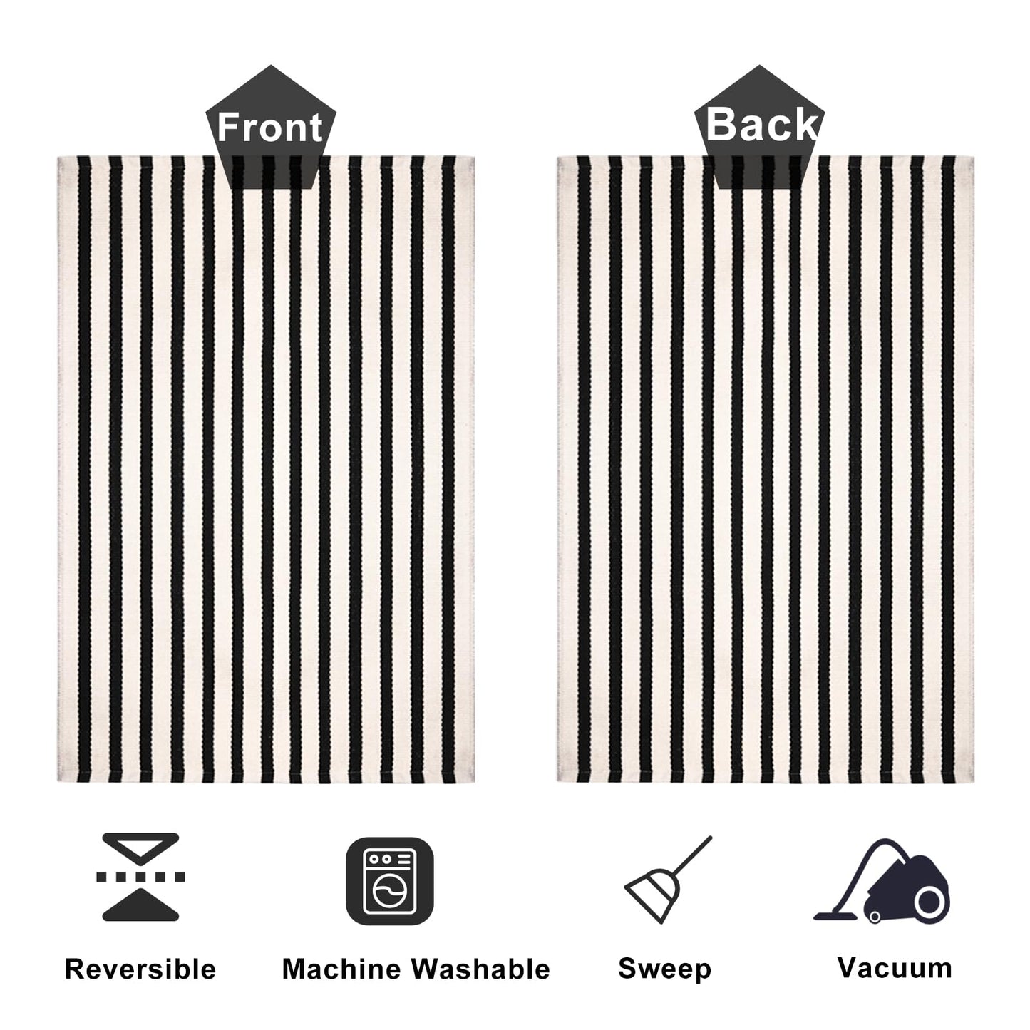 Black and White Striped Rugs, 28x43 Inches Outdoor Front Porch Doormat Cotton Hand-Woven Farmhouse Layered Door Mats for Front Porch, Patio, Entryway, Laundry Room