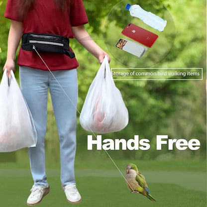 Hands-Free Bird Harnesses Suitable for Cycling and Driving Outdoors and Belts self-retracting Fanny Pack Bird Leash suirtable for Parrots Conures Cockatiels