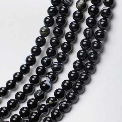 MJDCB Natural Black Striped Agate Round Loose Beads for Jewelry Making DIY Bracelet Necklace (8mm)