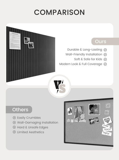 Bumusty Large Cork Board Alternative-48 x 36" Felt Bulletin Board Tiles, with 30 Pushpins, 70 Adhesive Tabs, Fine-Stripe 12-Pack, Cork Boards for Office Push Pin Board Felt Board-Charcoal Gray