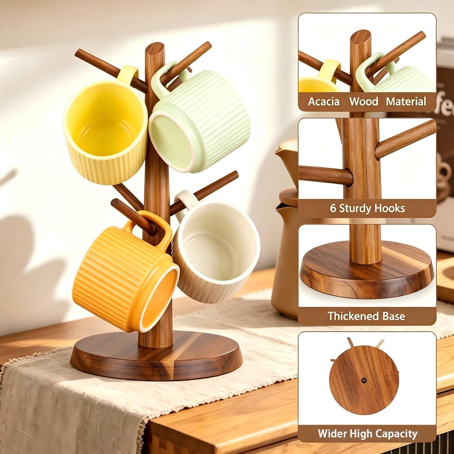 E-ROOM TREND Acacia Wood Coffee Mug Holder Countertop