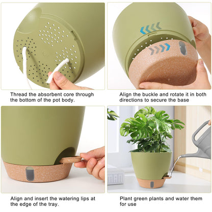 WEICHENGXING Plant Pots,12/10/9/8/ Inch Large Plastic Self Watering Flower Pots Indoor Outdoor with Drainage Holes, Deep Reservoir,Nursery Planting Pot for Indoor Out Door Plants