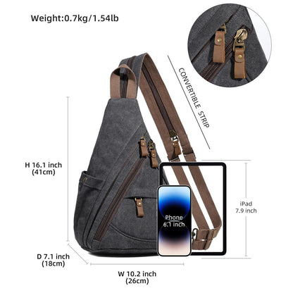 KL928 Canvas Sling Bag - Small Crossbody Backpack Shoulder Casual Daypack Rucksack for Men Women(Large Version,Black)