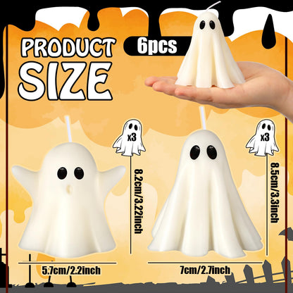 Conelist 6 Pieces Halloween Large Ghost Candles White Spooky Scented Halloween Candles Horror Gifts Candle Tea Lights Goth Room Decor for Summer Dining Table Party Bedroom(Cute Style,White)