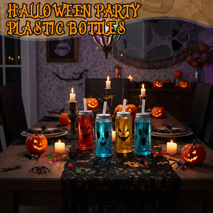 Patelai 12 Pcs Halloween Plastic Cups with Lids and Straws 13.5 oz Pumpkin Ghost Face Drinking Cup Reusable Clear Bottles Scary Printed Party Tumblers for Trick or Treat Party Supplies