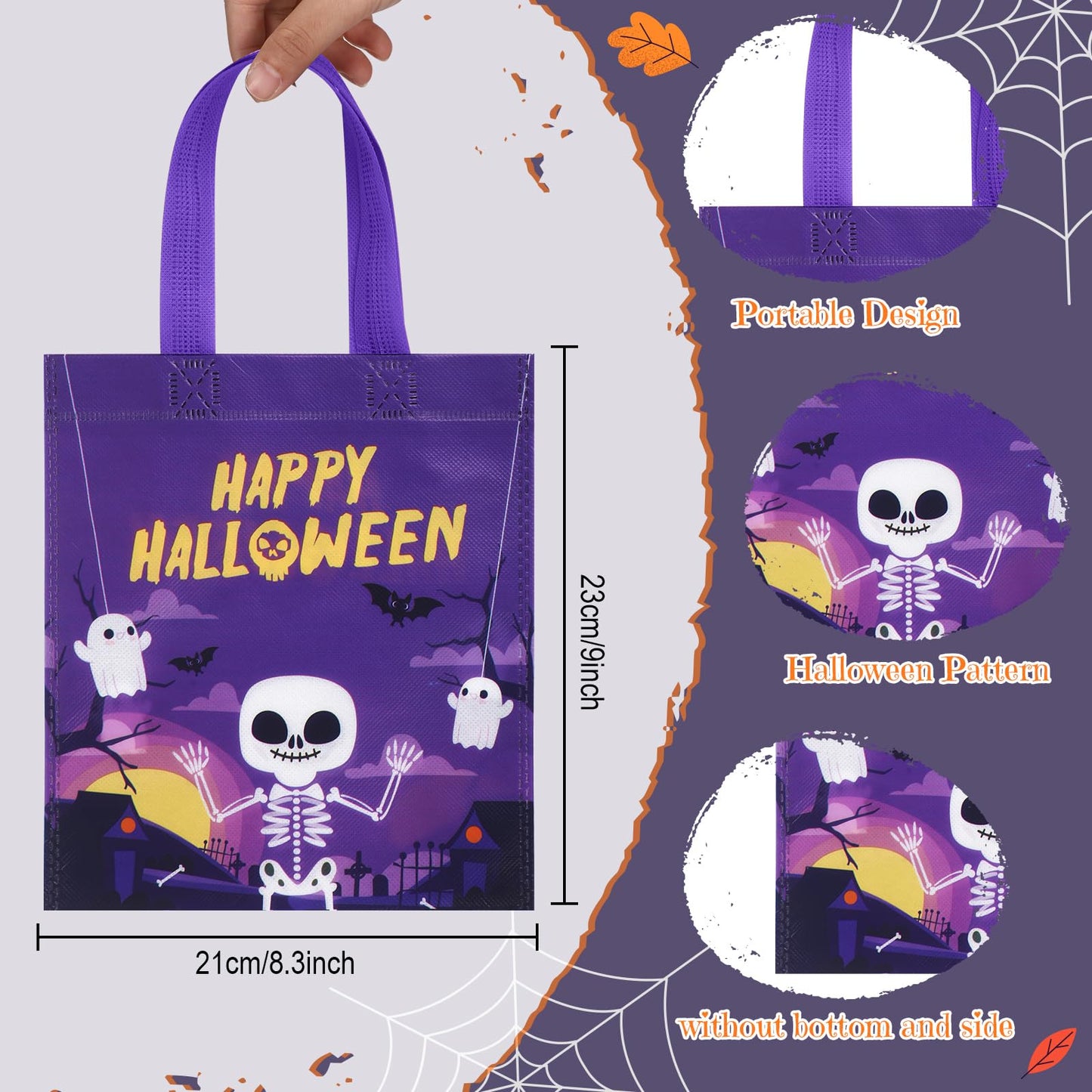 Ribbonlic 48 Pcs Halloween Treats Bags Tote Gift Reusable Candy Goodie Bags for Halloween Party Favors(Funny Style)