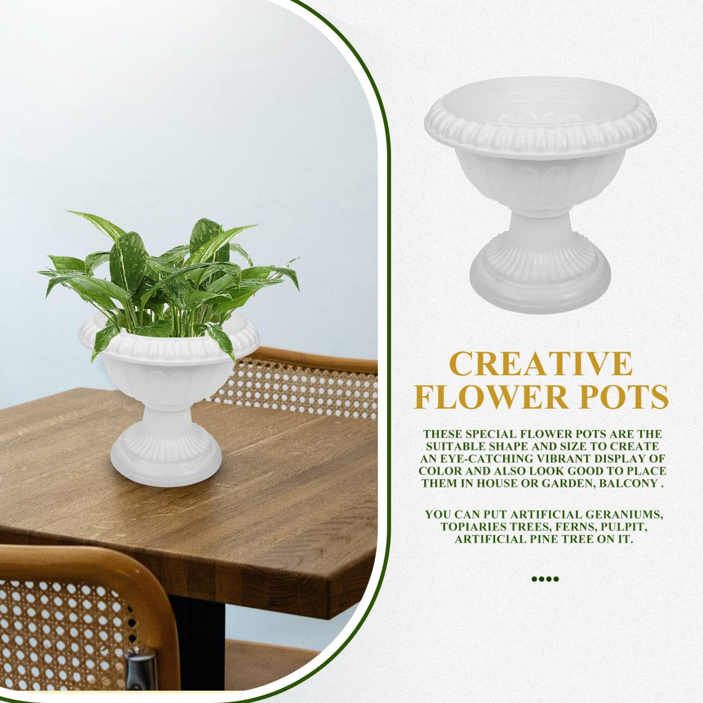 SEWACC 4pcs Mini Roman Style Flower Pots, Plastic Wedding Flower Containers, Decorative Pedestal Planters for Home, White, 6.29 x 6.29 x 5.51 Inch
